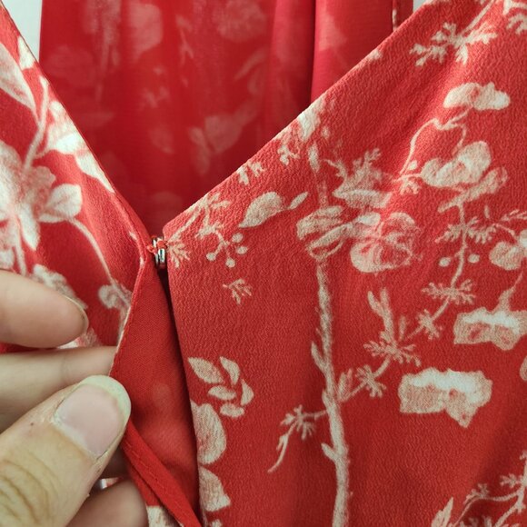 Lucky Brand Silk Red Floral Midi High Low Sun Dress Summer Dress - Size S - Picture 6 of 11